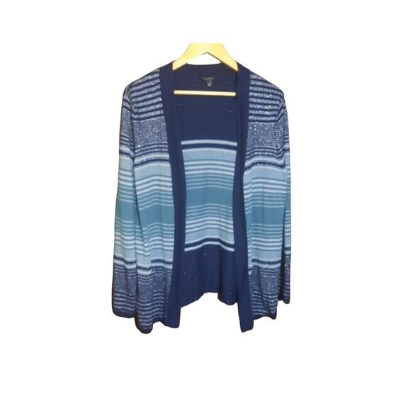 Talbots Womens Blue Metalic Stripe Long Sleeve Open Front Cardigan Size Large - Picture 5 of 5